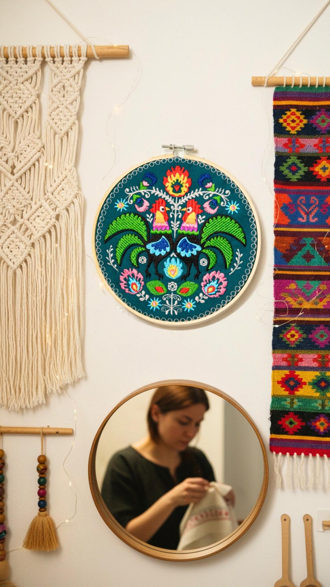 koguty folkowe łowickie koguty haft w tamborku