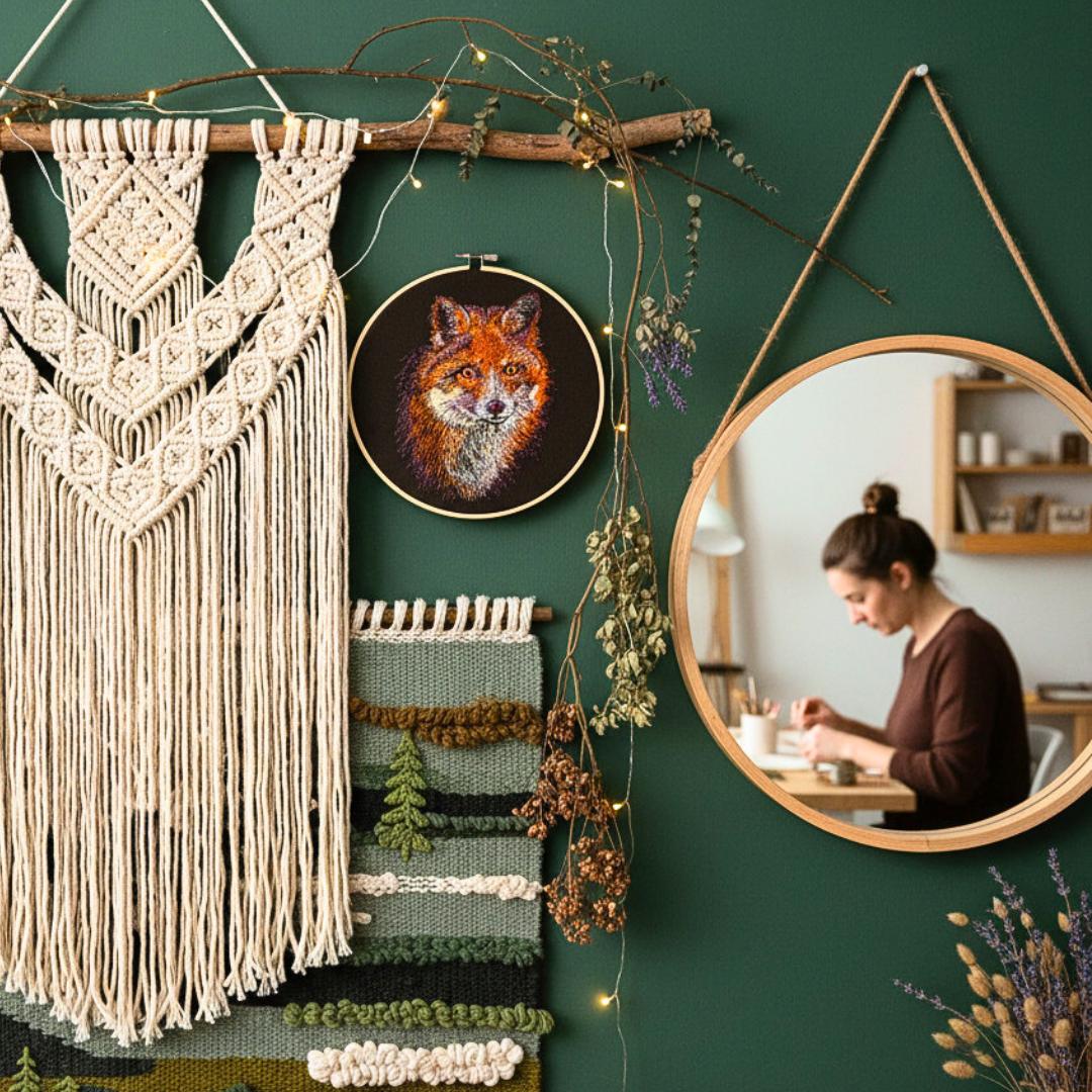 haftowany lis w tamborku