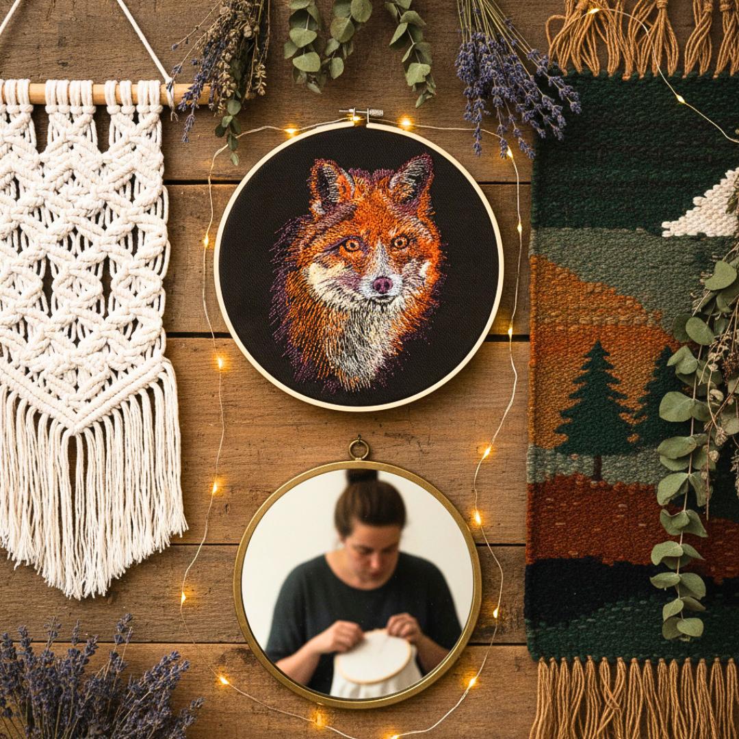 haftowany lis w tamborku