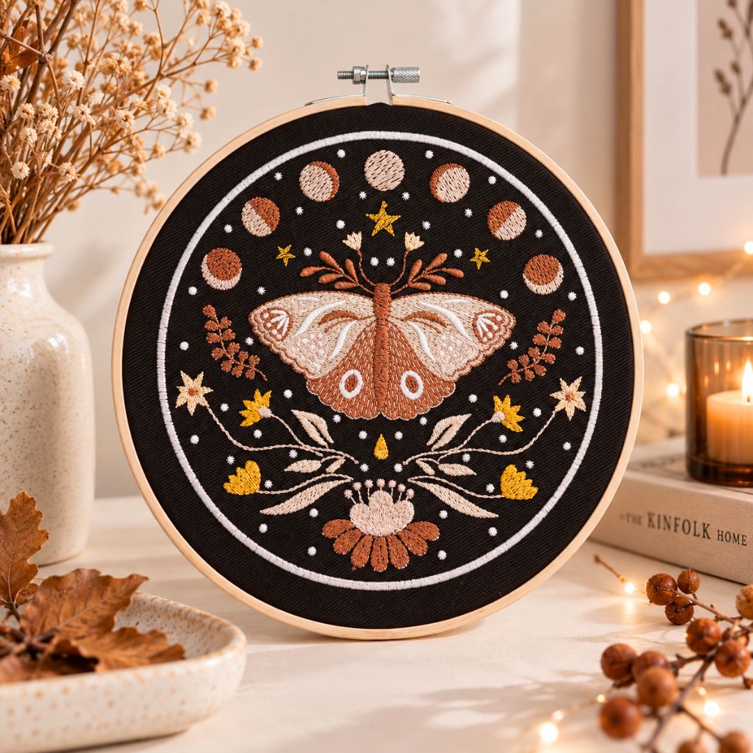 Nocna ćma - fazy księżyca, haft w tamborku 20 cm - obrazek 18