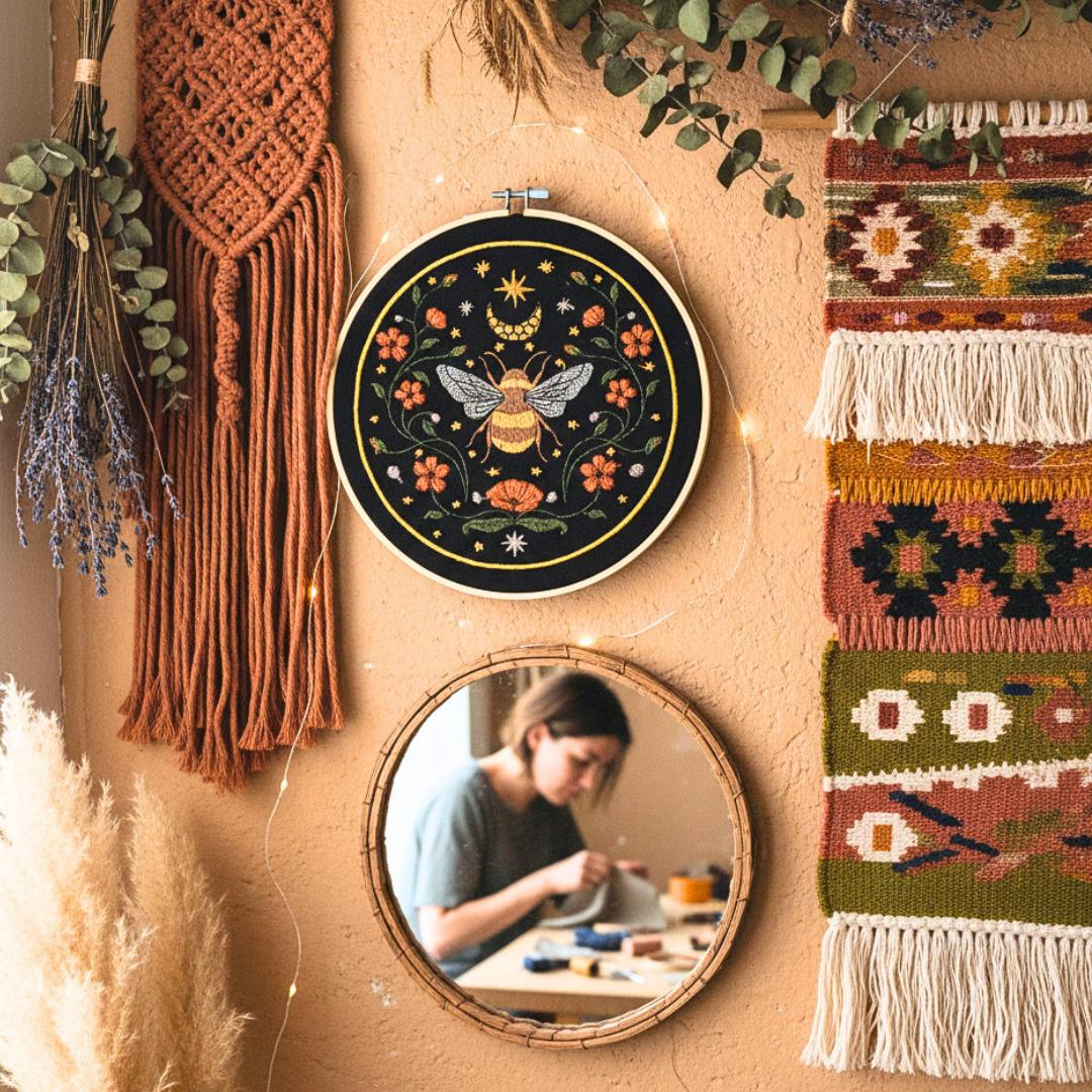 Nocna pszczoła- haft w tamborku 20 cm