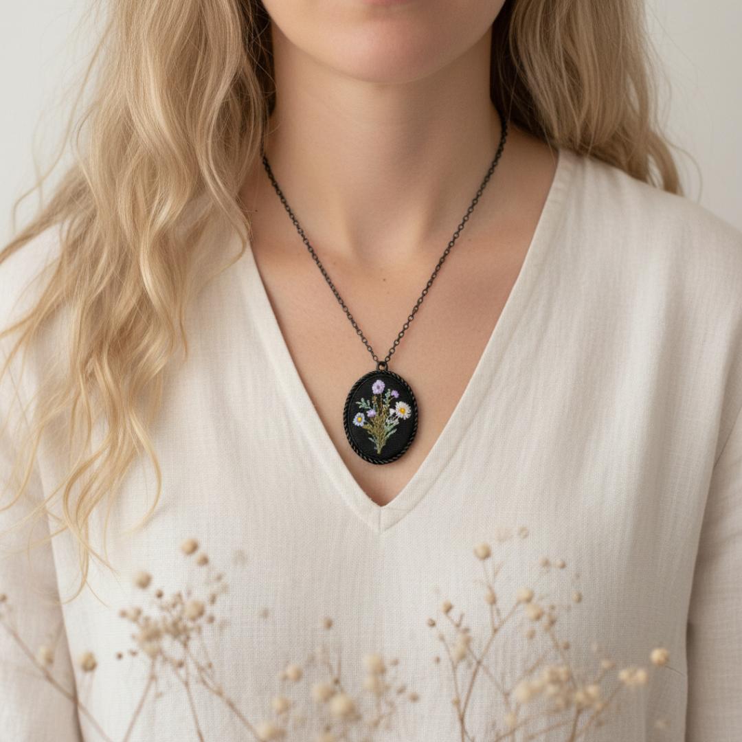 Anna Black – haftowany wisiorek, owal 4,6 cm x 3,6 cm