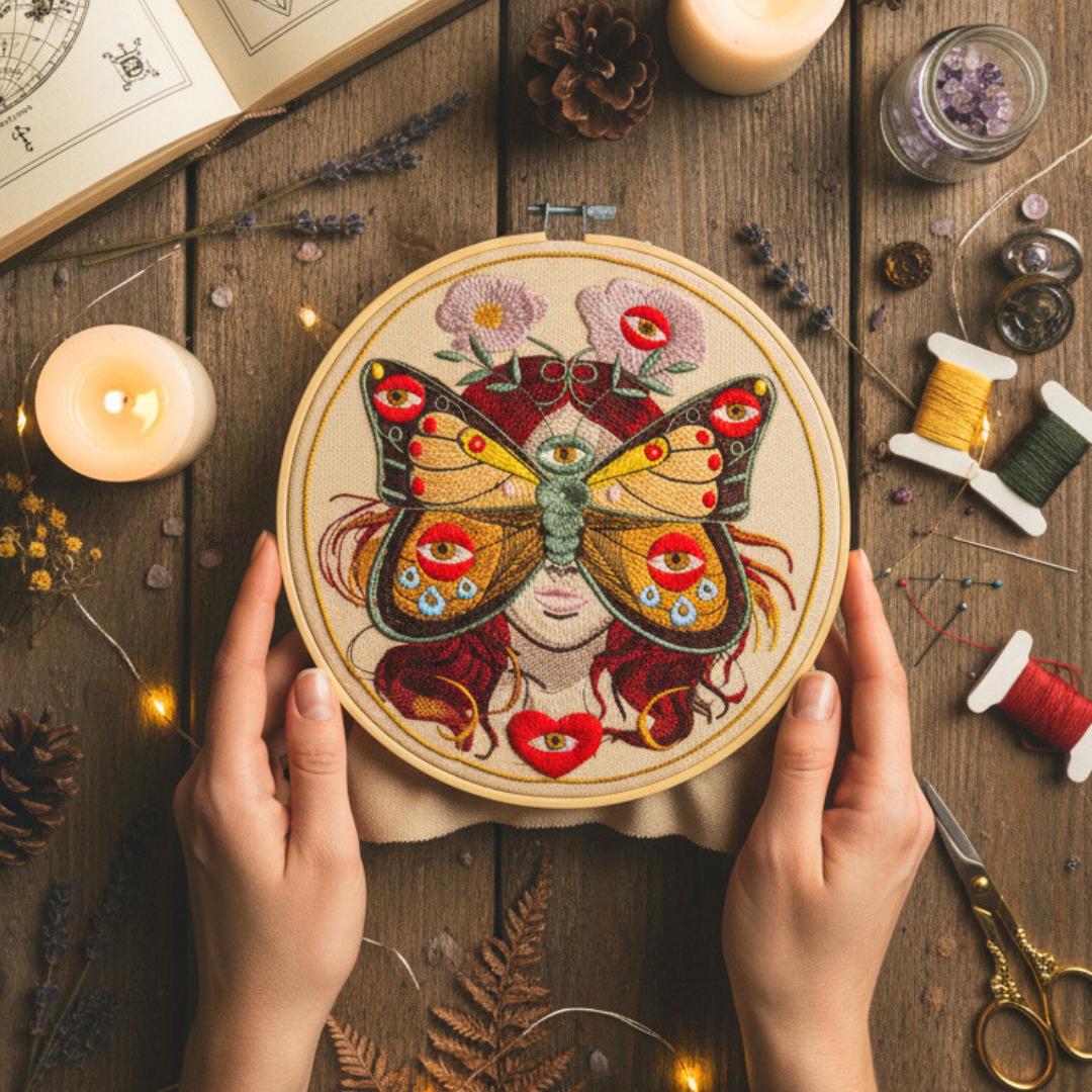 Madame Butterfly ecru, haft w tamborku 20 cm