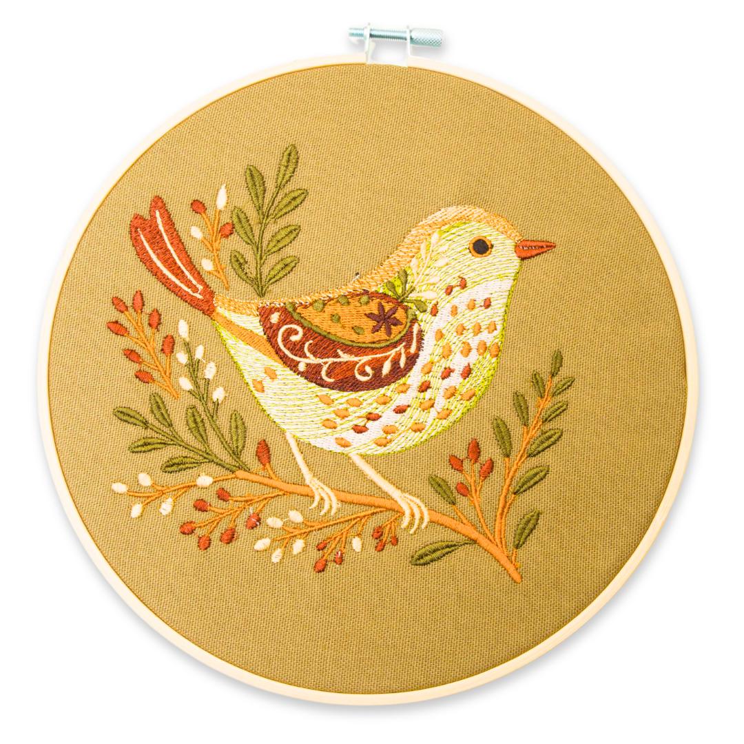 Ptaszek folk – haft w tamborku 20 cm