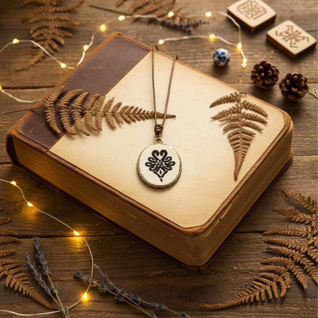 Haftowany wisiorek, haftowany naszyjnik, haftowana biżuteria, haftowane kwiaty