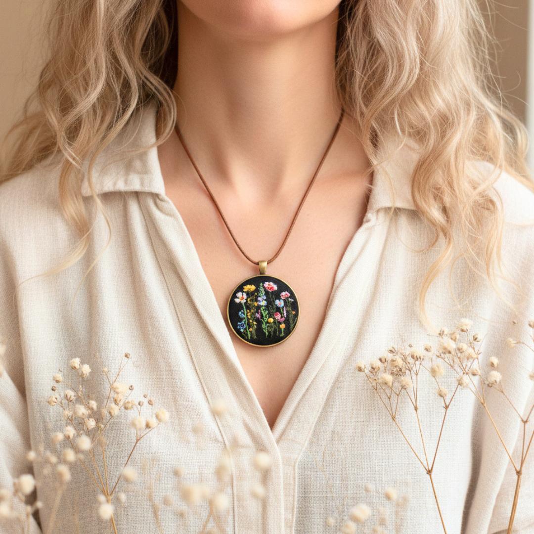 Wild Medow Black- haftowany wisiorek 6 cm