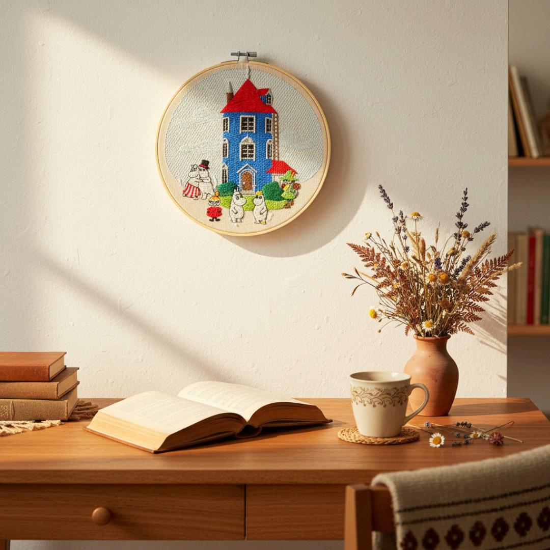 Dolina Muminków na tle nieba, haft w tamborku 20 cm - obrazek 8