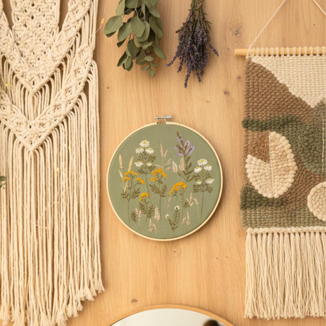 Polna łąka, ogród botaniczny, szałwia, haft w tamborku 20 cm