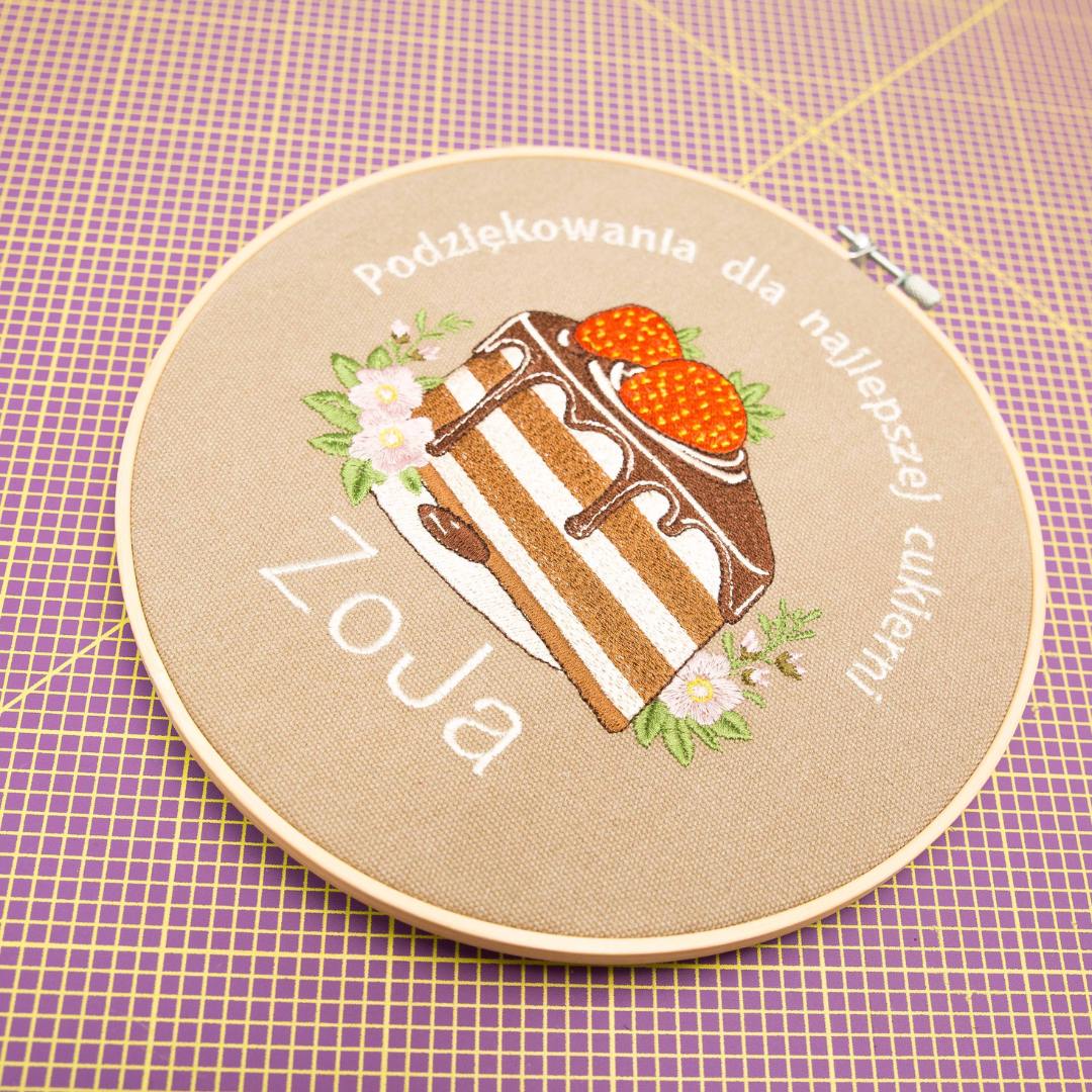 Indywidualna dedykacja, haft w tamborku