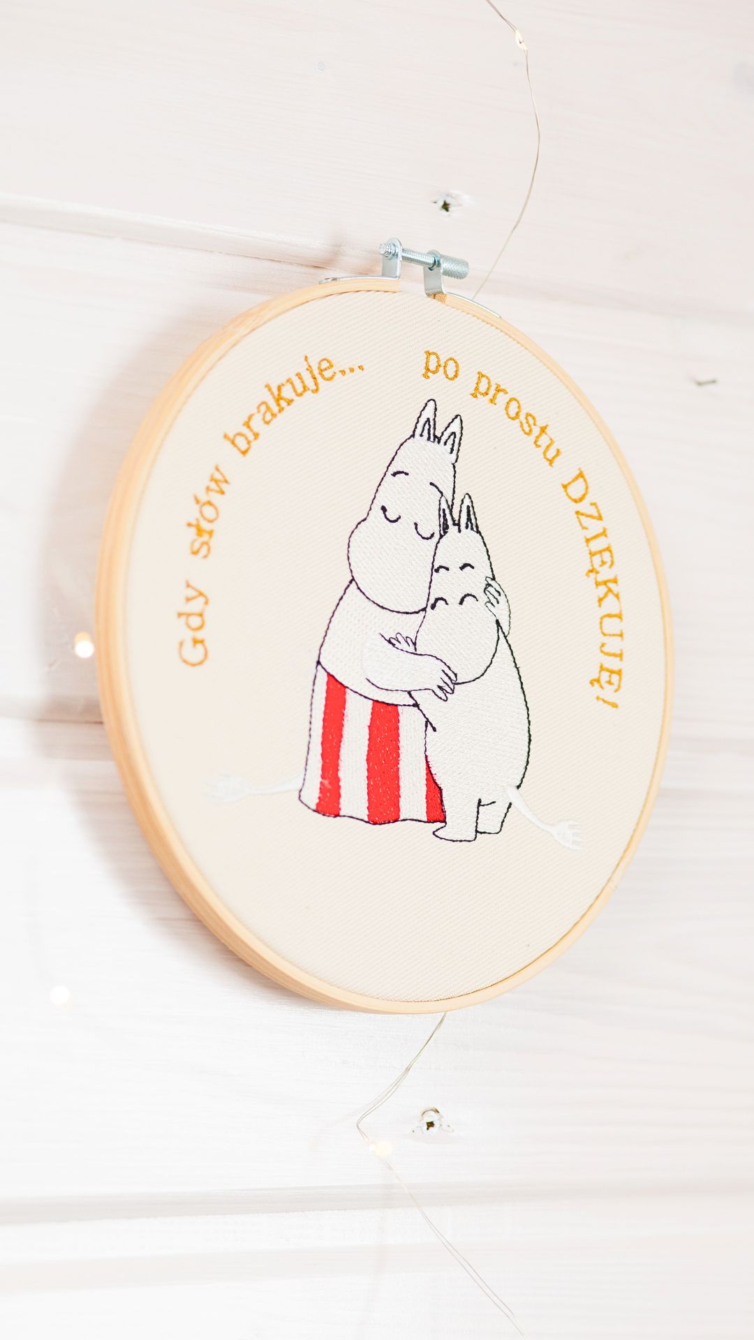 Mamusia i Muminek - podziękowania, ecru - haft w tamborki 20 cm