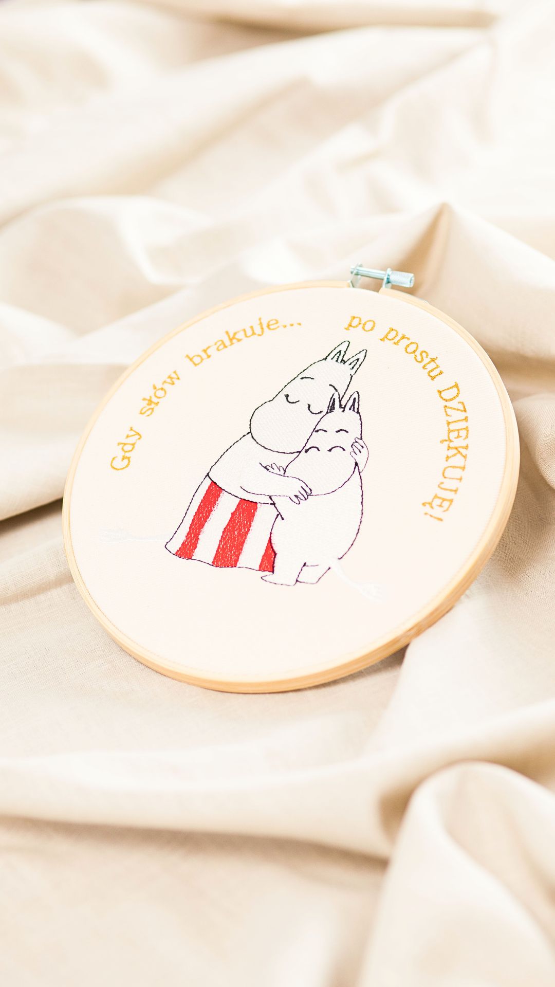 Mamusia i Muminek - podziękowania, ecru - haft w tamborki 20 cm