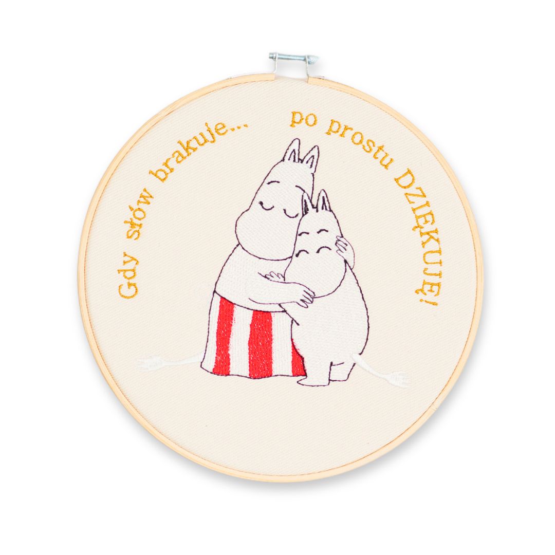 Mamusia i Muminek - podziękowania, ecru - haft w tamborki 20 cm