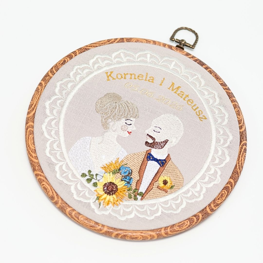 Haft ślubny w tamborku 20 cm, indywidualna dedykacja 18