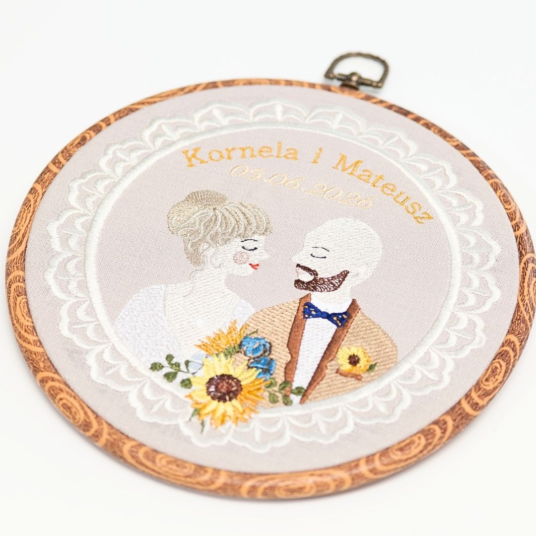 Haft ślubny w tamborku 20 cm, indywidualna dedykacja 18