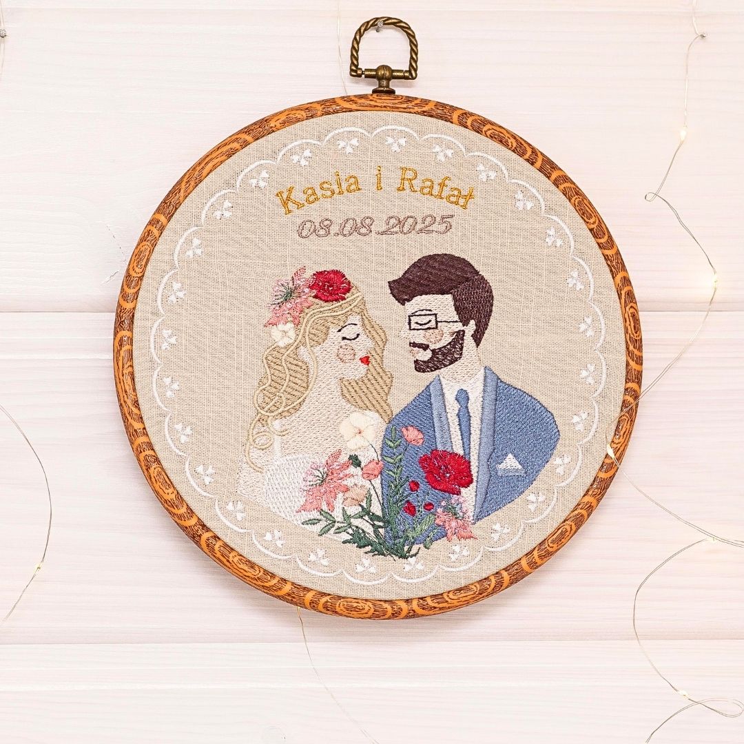 Haft ślubny w tamborku 20 cm, indywidualna dedykacja 19