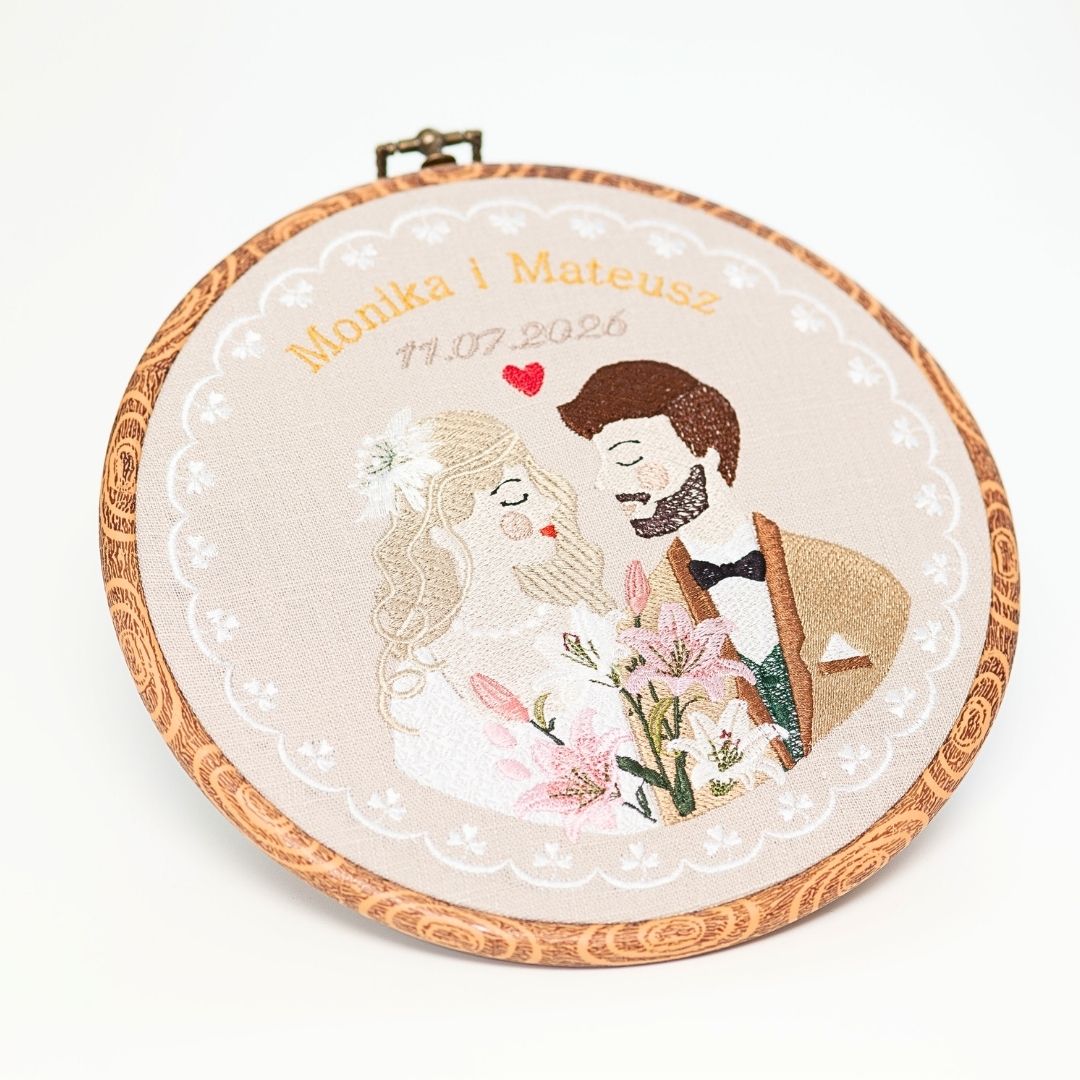Haft ślubny w tamborku 20 cm, indywidualna dedykacja 20