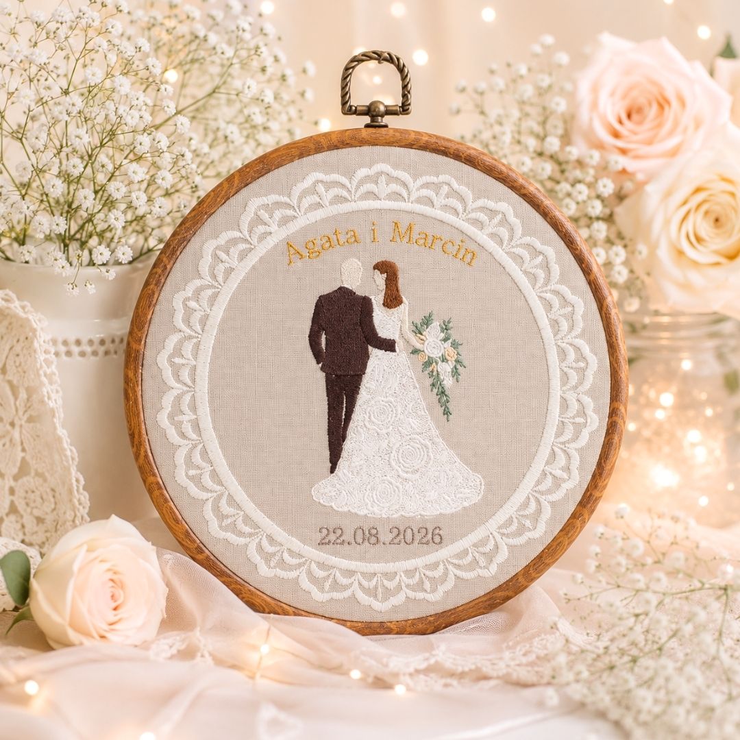 Haft ślubny w tamborku 20 cm, indywidualna dedykacja 21 T2