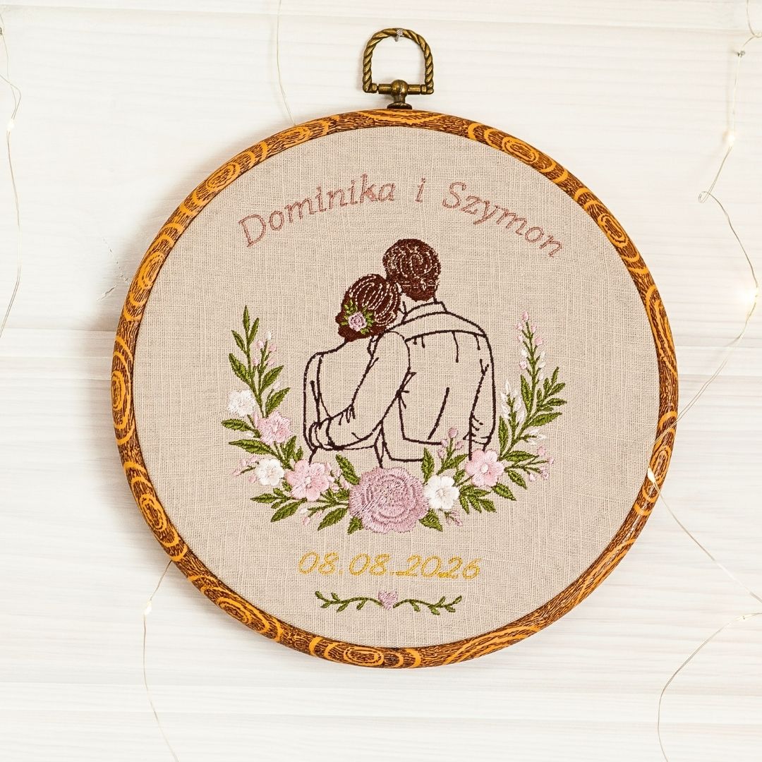 Haft ślubny w tamborku 20 cm, indywidualna dedykacja 22
