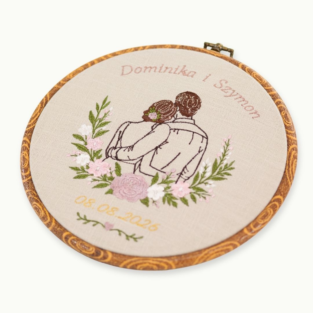 Haft ślubny w tamborku 20 cm, indywidualna dedykacja 22