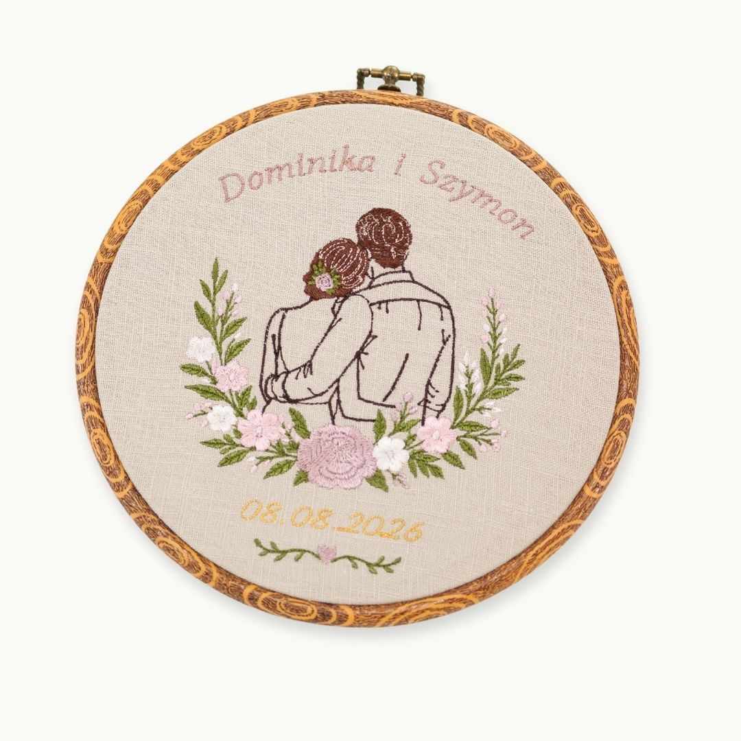 Haft ślubny w tamborku 20 cm, indywidualna dedykacja 22
