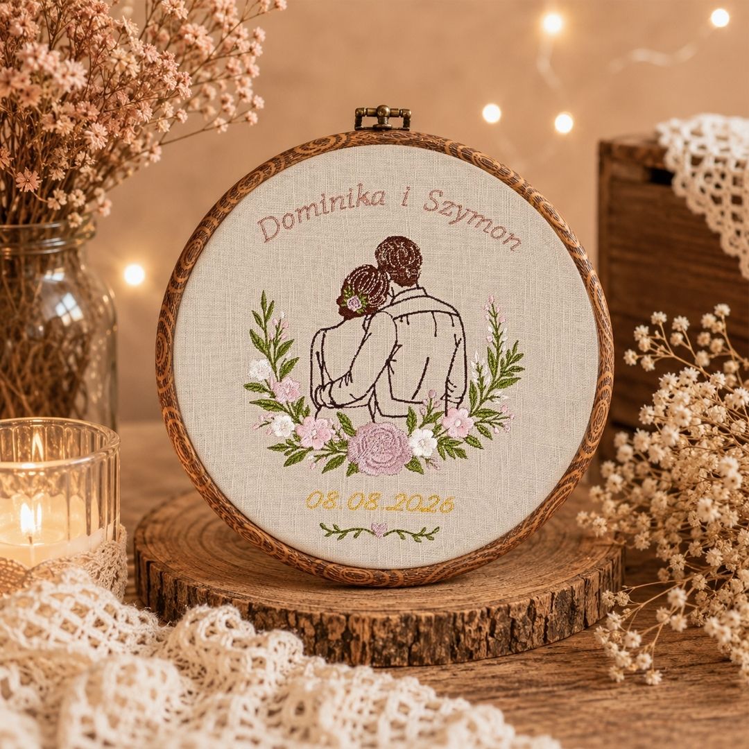 Haft ślubny w tamborku 20 cm, indywidualna dedykacja 22