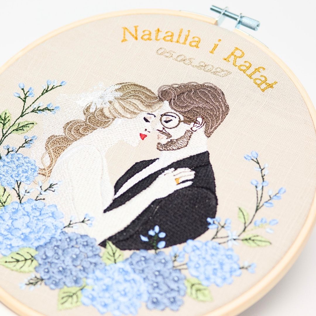 Haft ślubny w tamborku 20 cm, indywidualna dedykacja 23