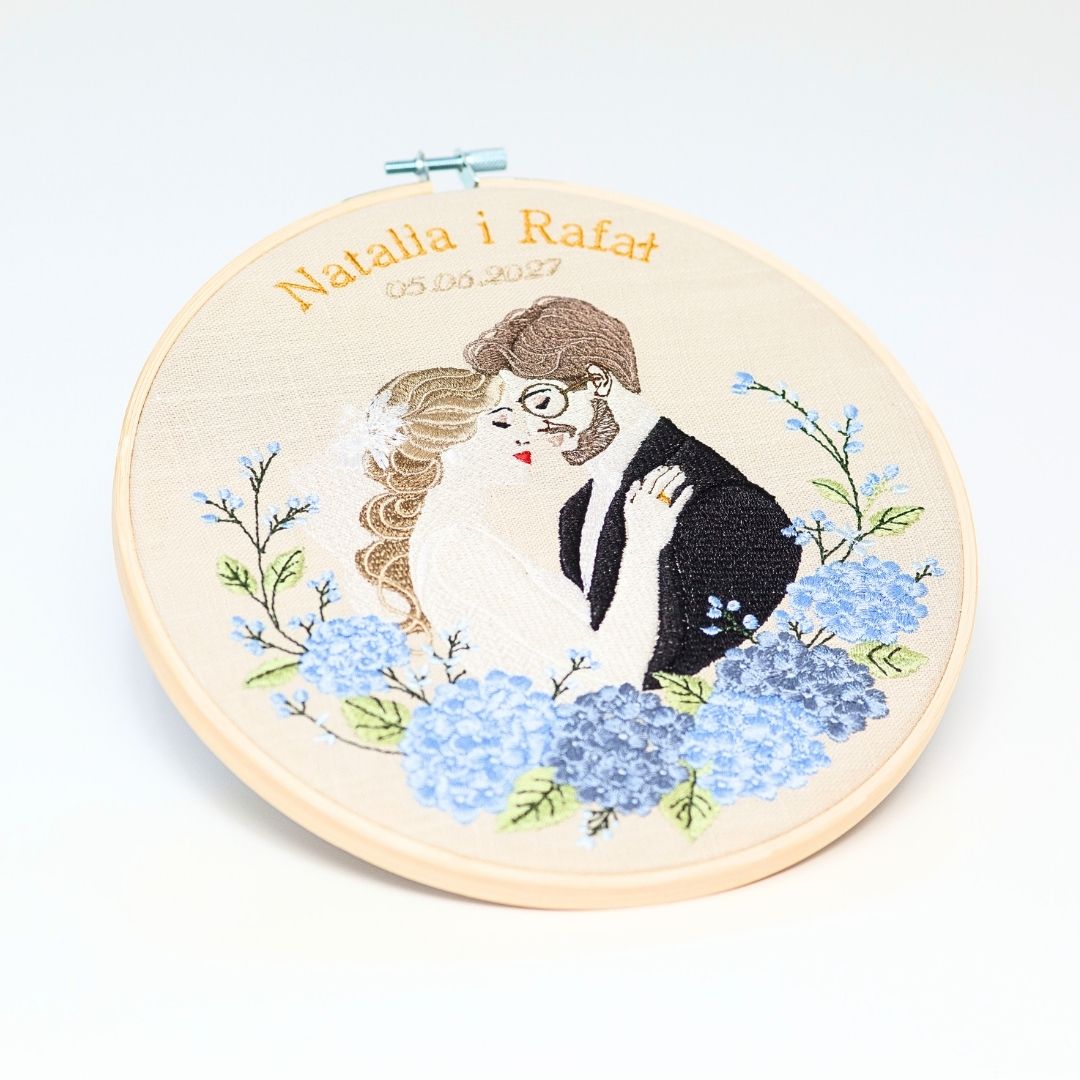 Haft ślubny w tamborku 20 cm, indywidualna dedykacja 23