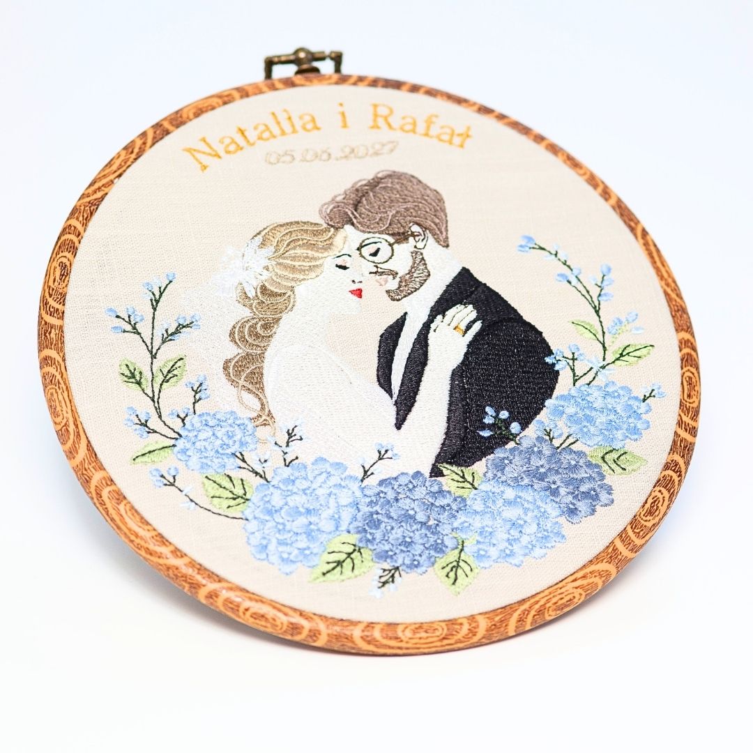Haft ślubny w tamborku 20 cm, indywidualna dedykacja 23
