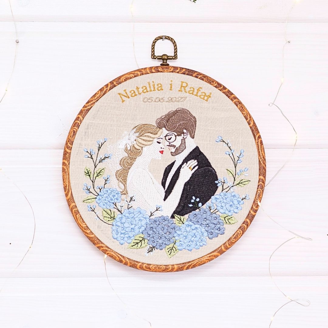 Haft ślubny w tamborku 20 cm, indywidualna dedykacja 23