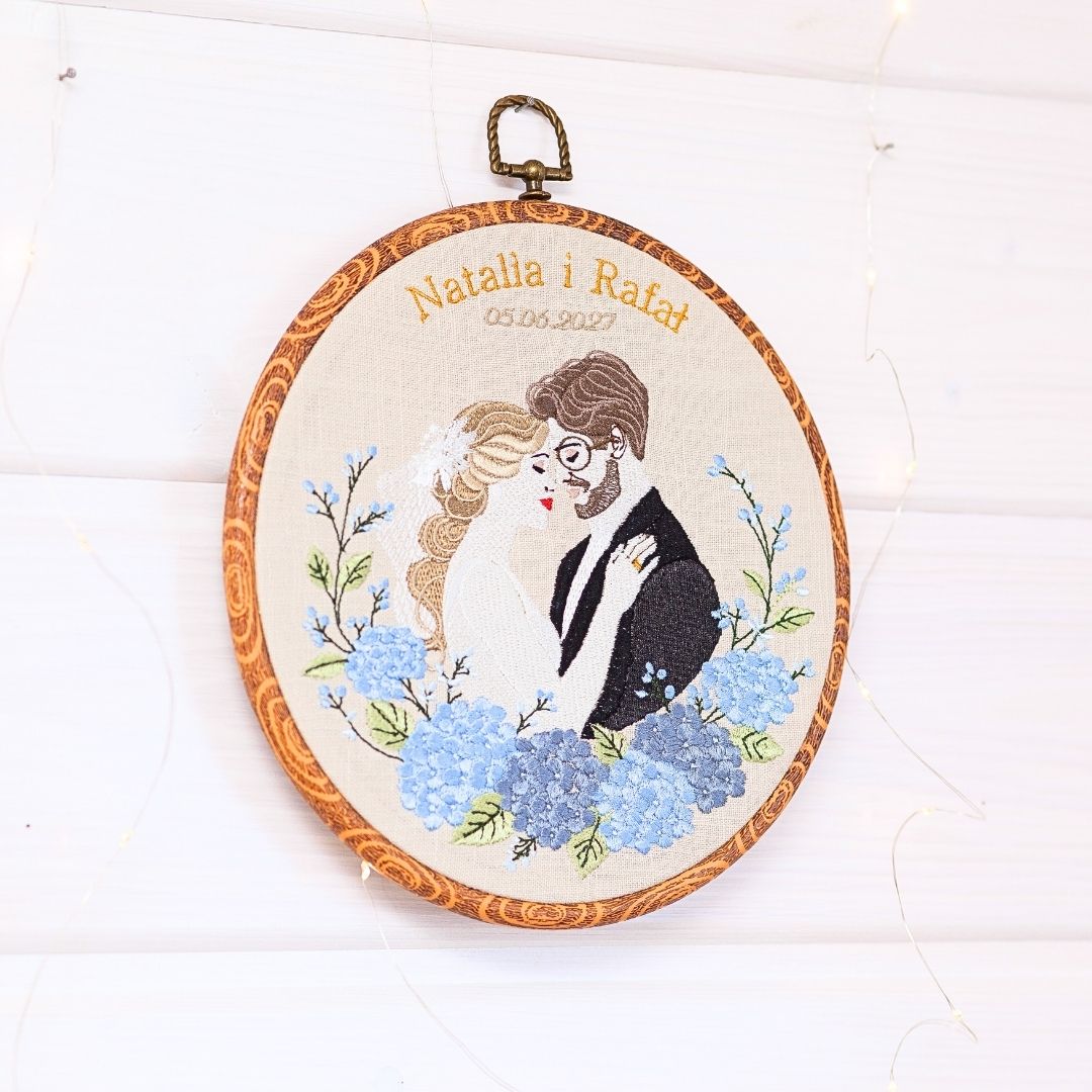 Haft ślubny w tamborku 20 cm, indywidualna dedykacja 23