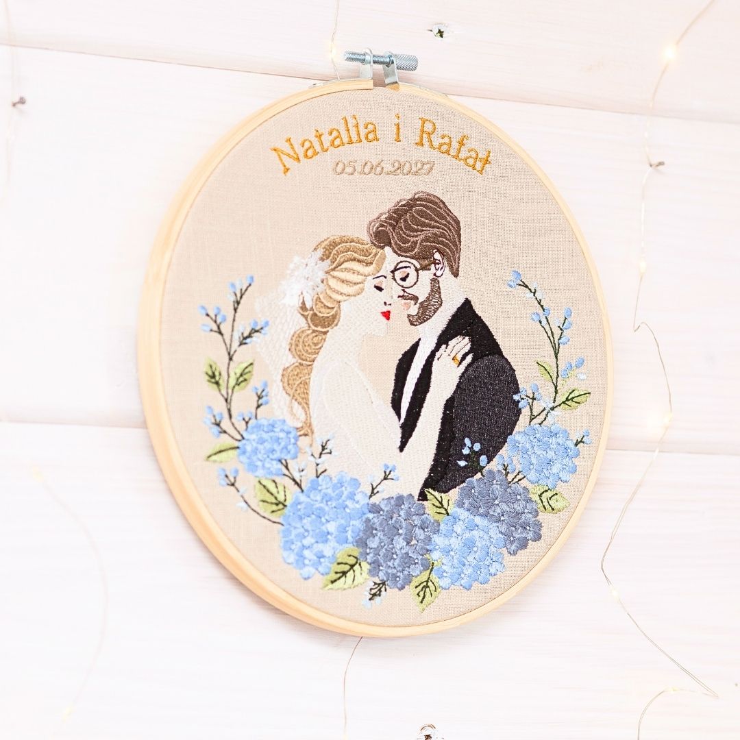 Haft ślubny w tamborku 20 cm, indywidualna dedykacja 23