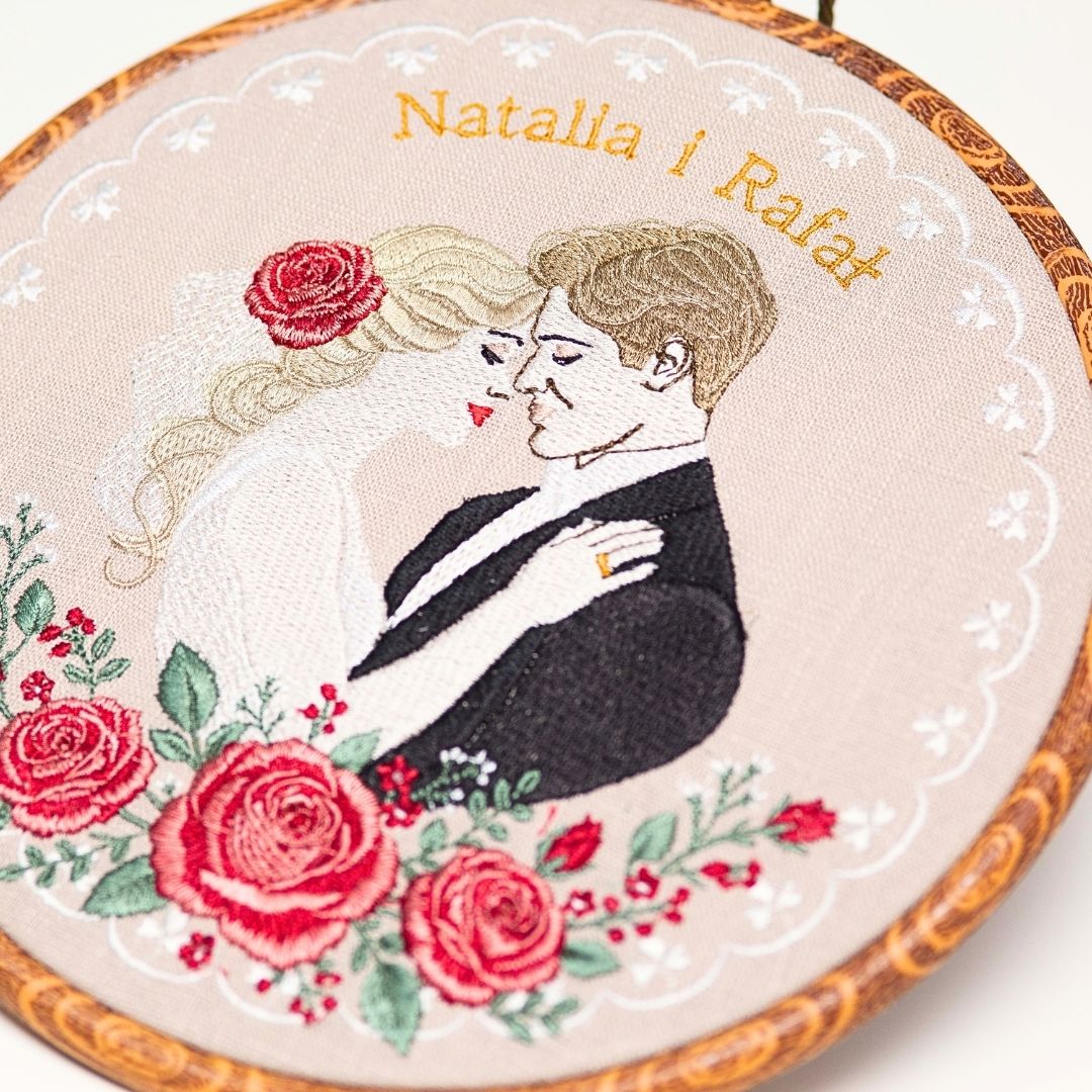 Haft ślubny w tamborku 20 cm, indywidualna dedykacja 24