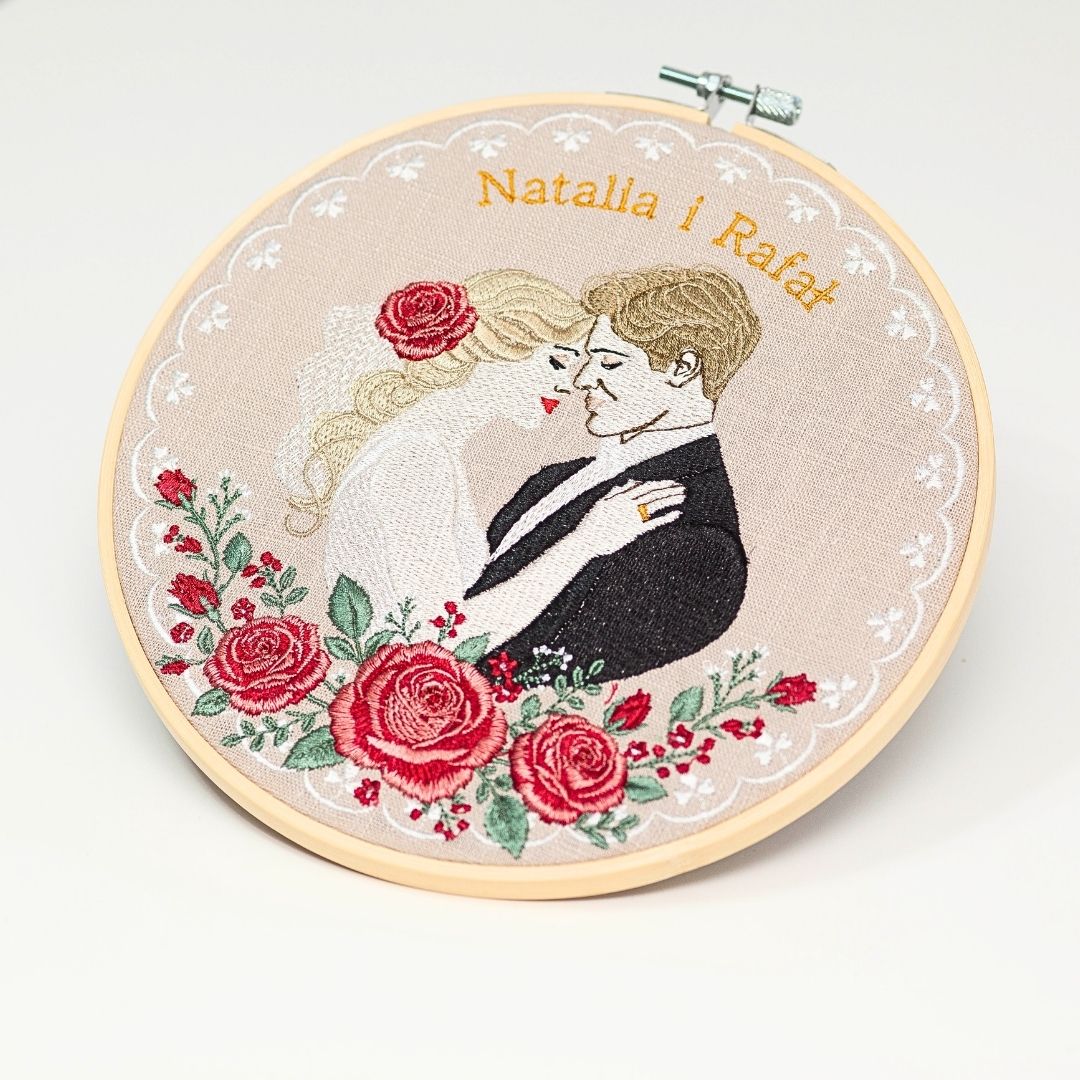 Haft ślubny w tamborku 20 cm, indywidualna dedykacja 24