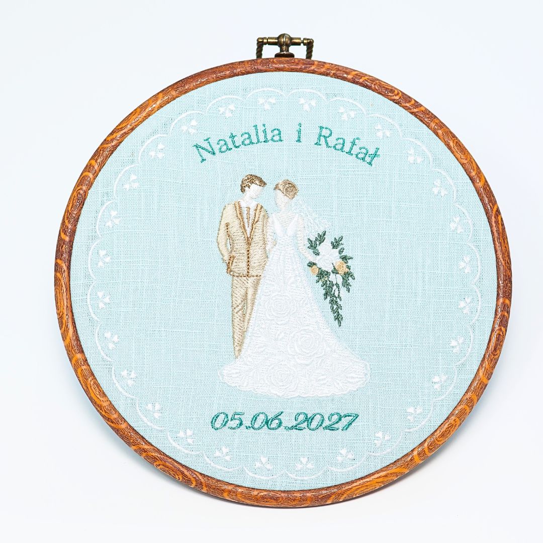Haft ślubny w tamborku 20 cm, indywidualna dedykacja 25