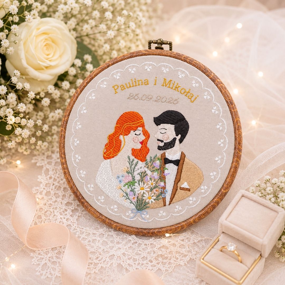 Haft ślubny w tamborku 20 cm, indywidualna dedykacja 26