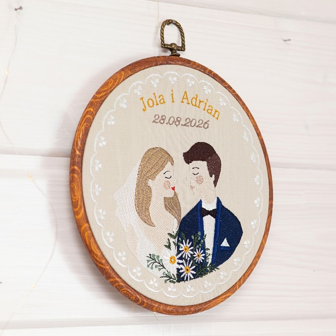 Haft ślubny w tamborku 20 cm, indywidualna dedykacja 27