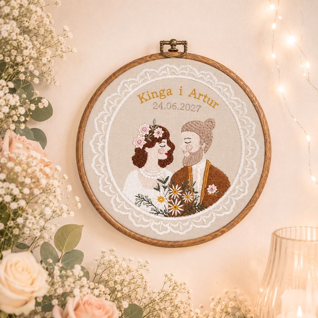 Haft ślubny w tamborku 20 cm, indywidualna dedykacja 28