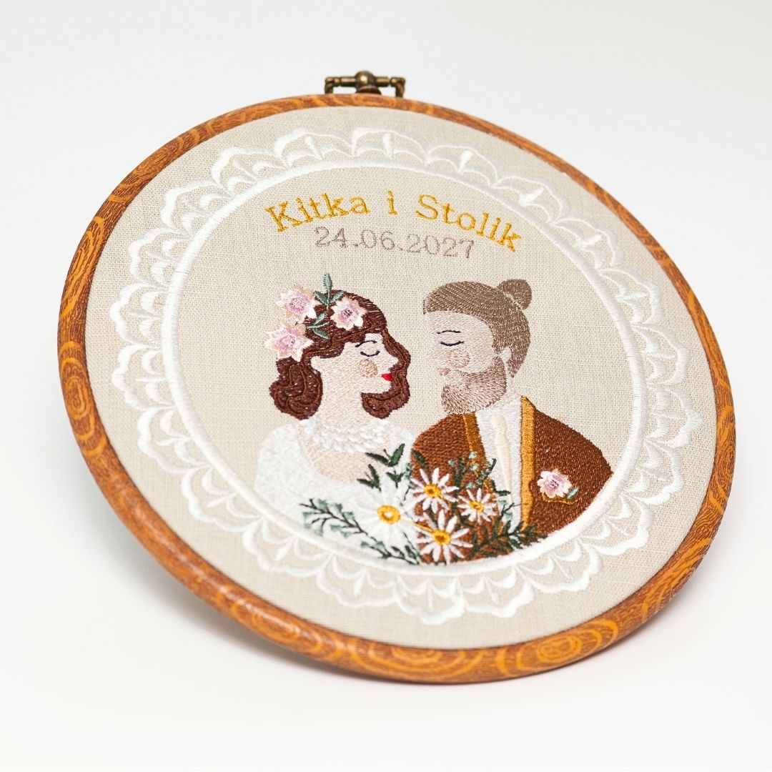 Haft ślubny w tamborku 20 cm, indywidualna dedykacja 28