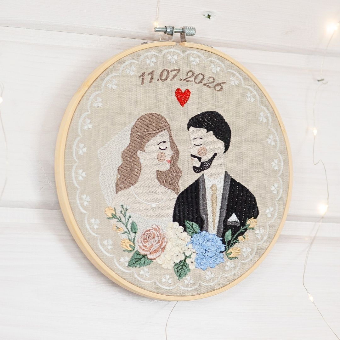 Haft ślubny w tamborku 20 cm, indywidualna dedykacja 29