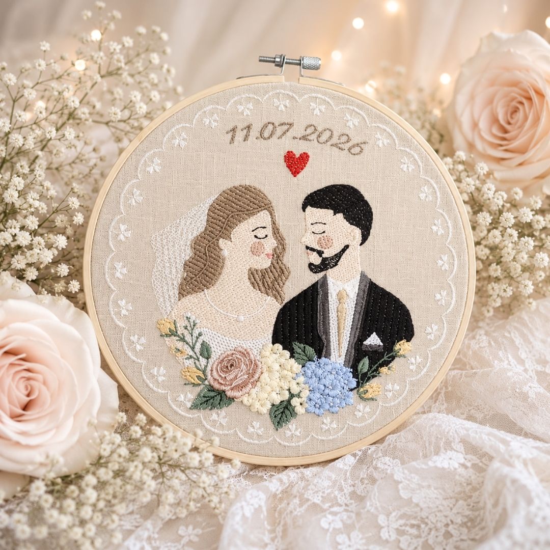 Haft ślubny w tamborku 20 cm, indywidualna dedykacja 29