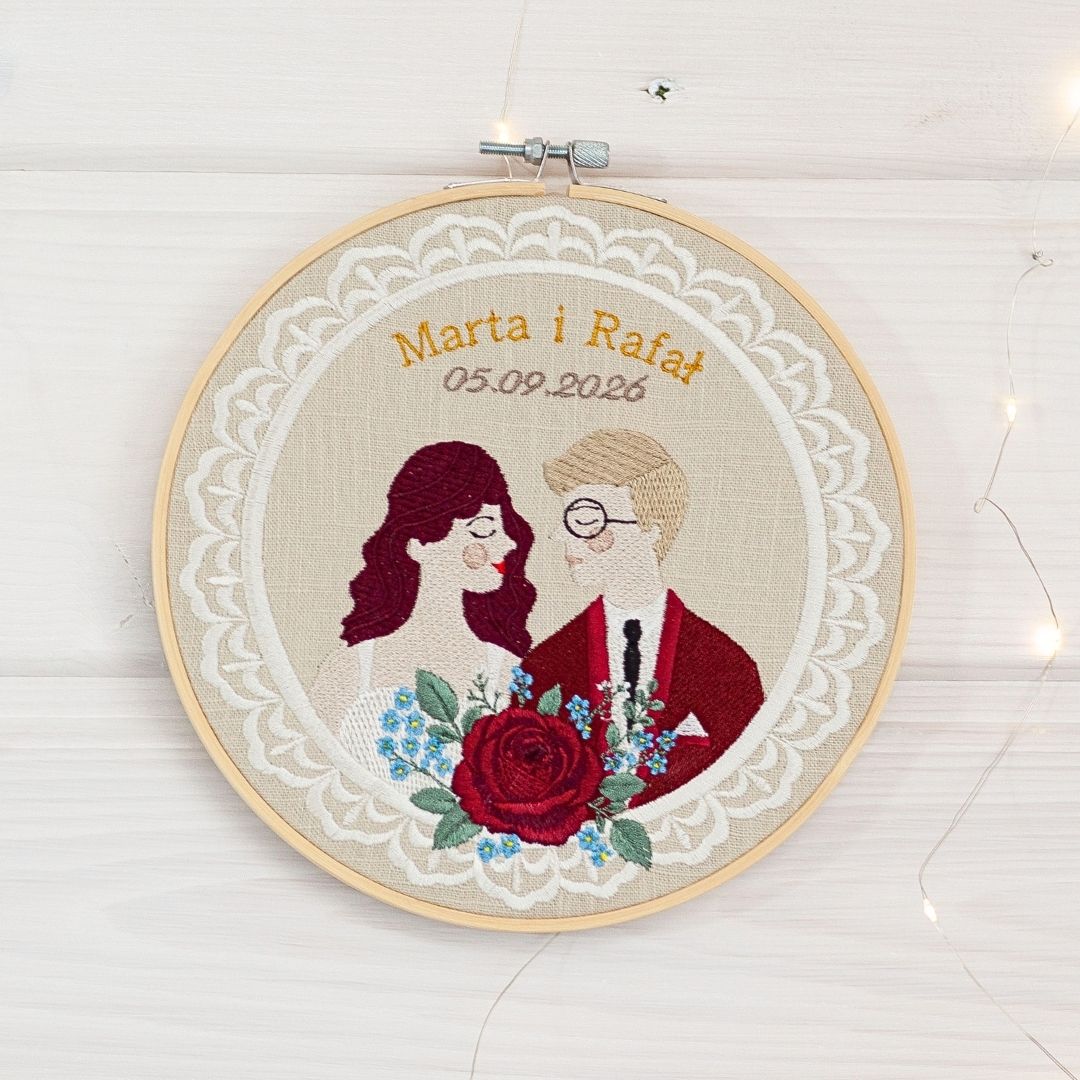 Haft ślubny w tamborku 20 cm, indywidualna dedykacja 30