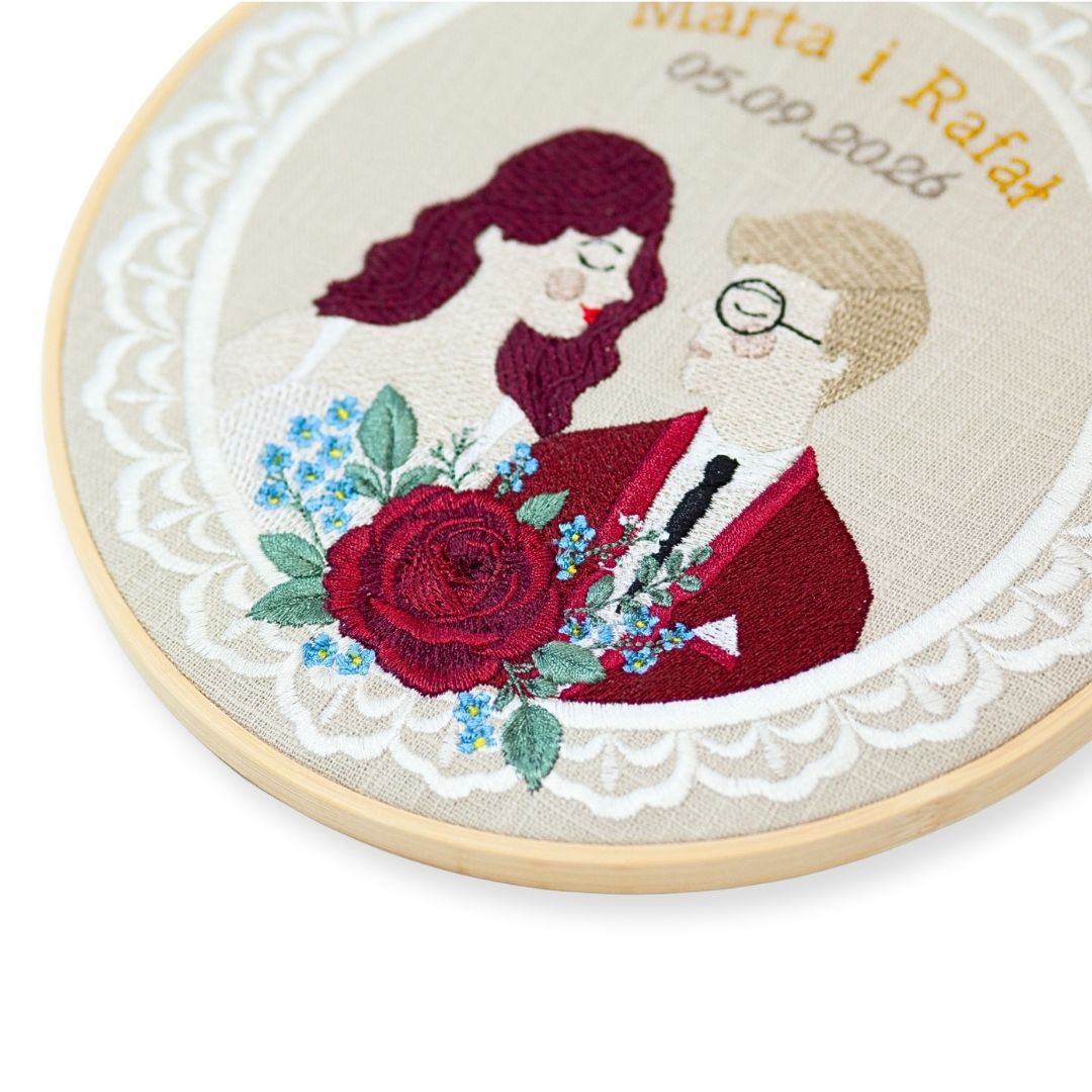 Haft ślubny w tamborku 20 cm, indywidualna dedykacja 30