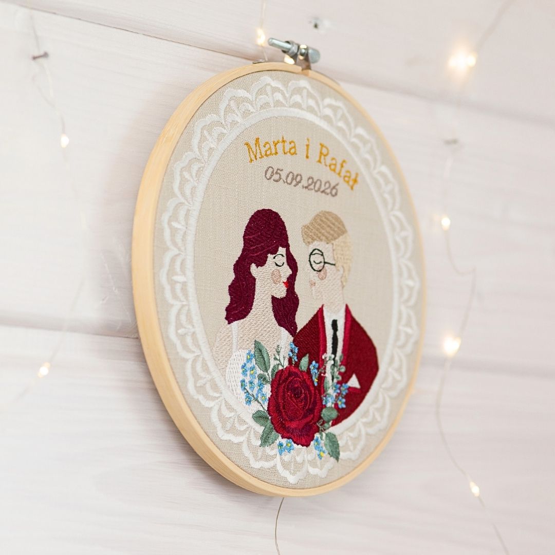 Haft ślubny w tamborku 20 cm, indywidualna dedykacja 30