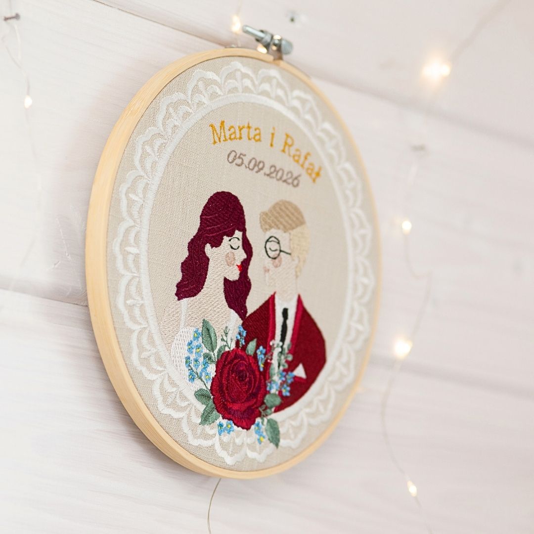 Haft ślubny w tamborku 20 cm, indywidualna dedykacja 30