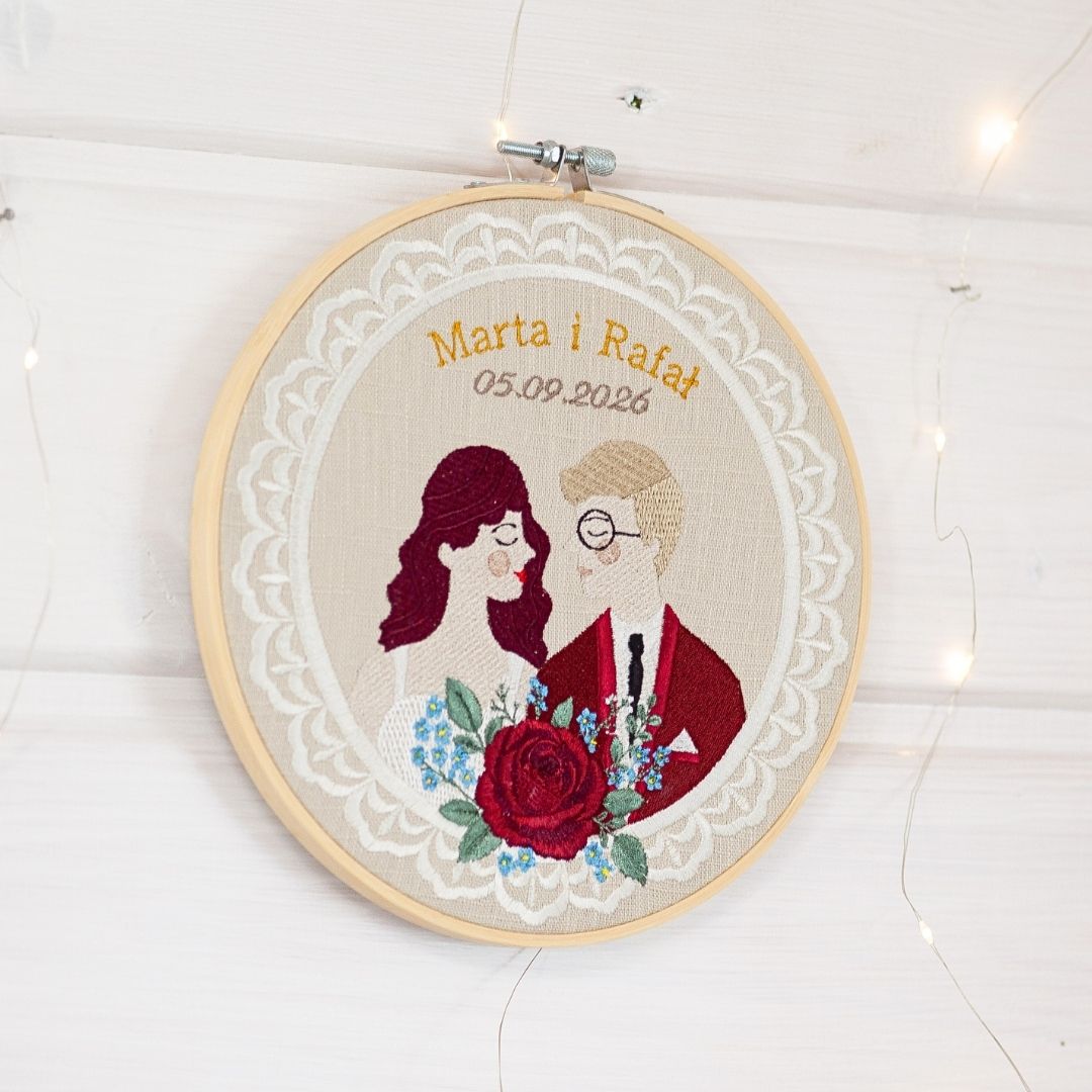 Haft ślubny w tamborku 20 cm, indywidualna dedykacja 30