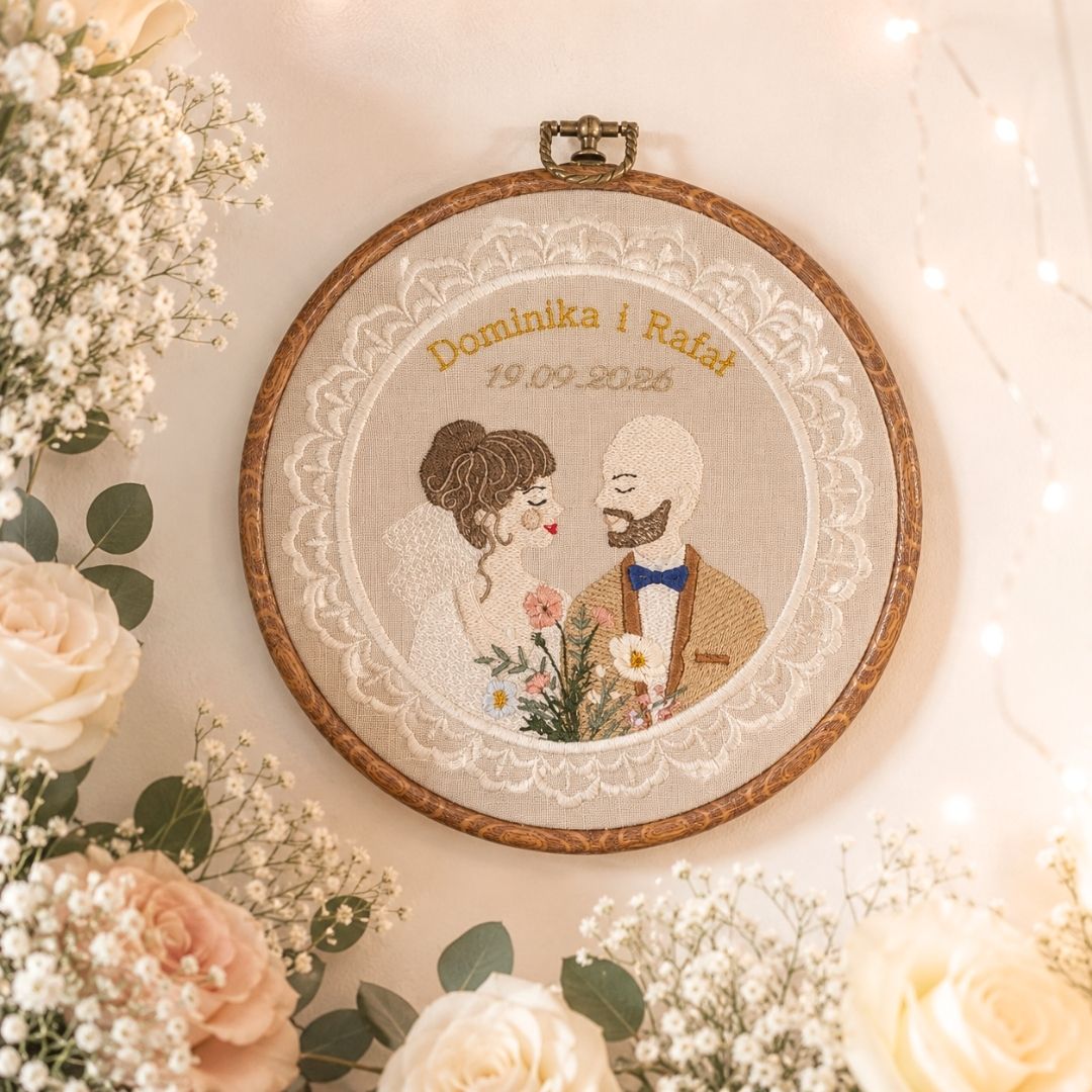 Haft ślubny w tamborku 20 cm, indywidualna dedykacja 18