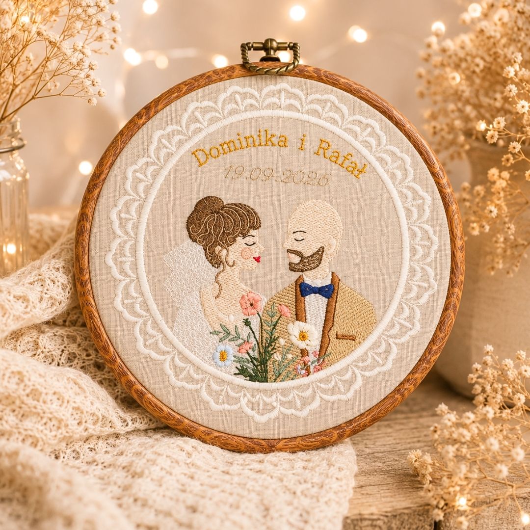 Haft ślubny w tamborku 20 cm, indywidualna dedykacja 18
