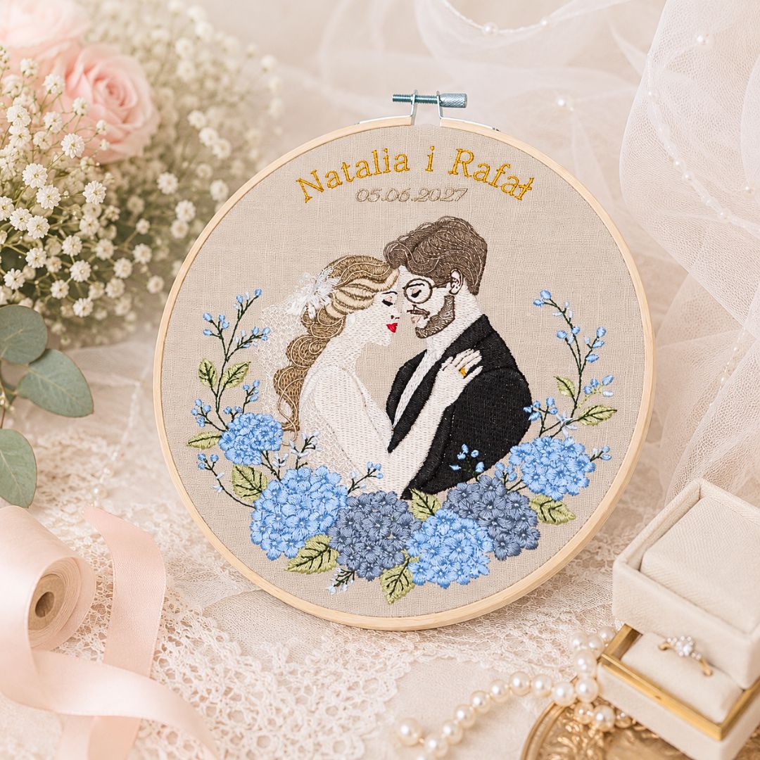 Haft ślubny w tamborku 20 cm, indywidualna dedykacja 23