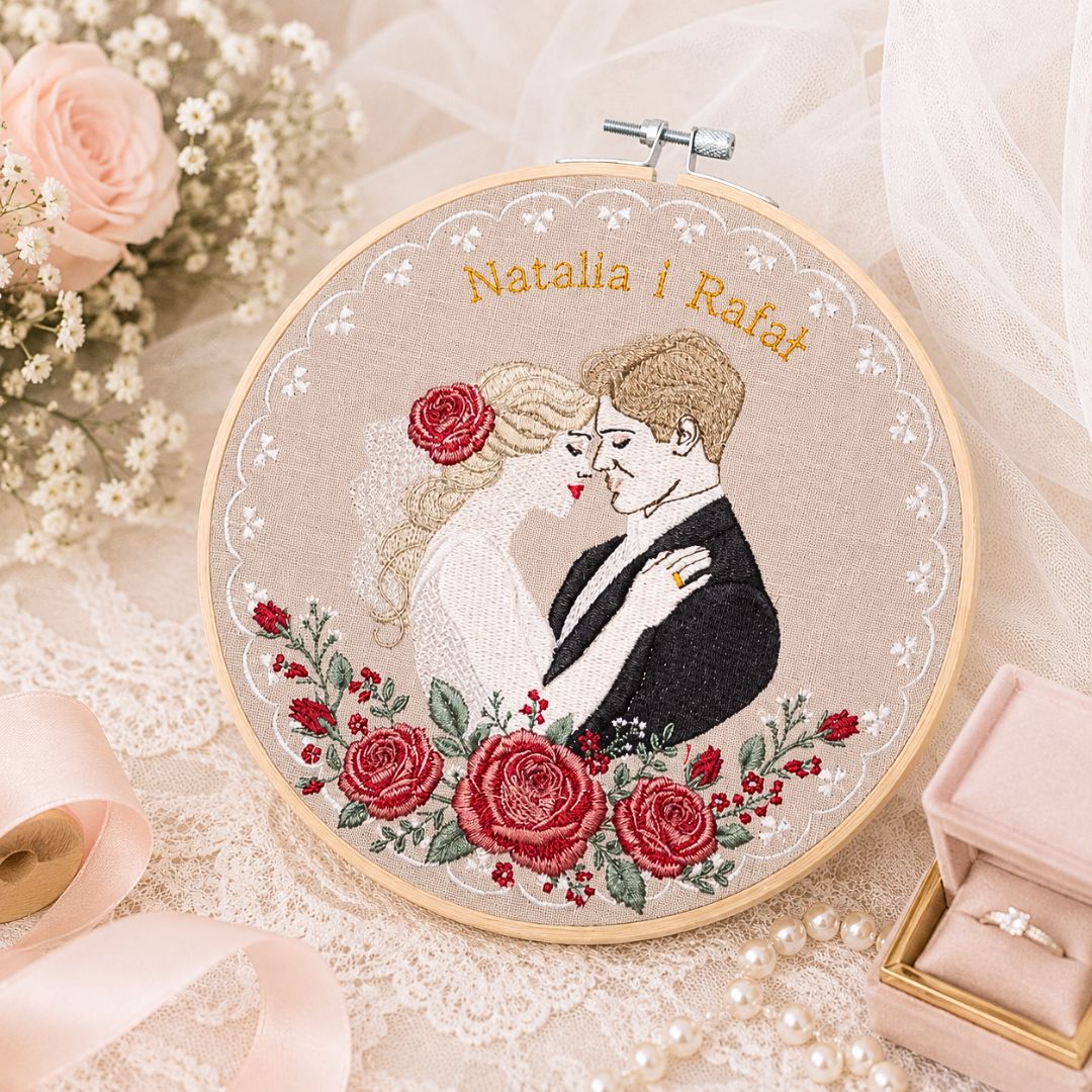 Haft ślubny w tamborku 20 cm, indywidualna dedykacja 24