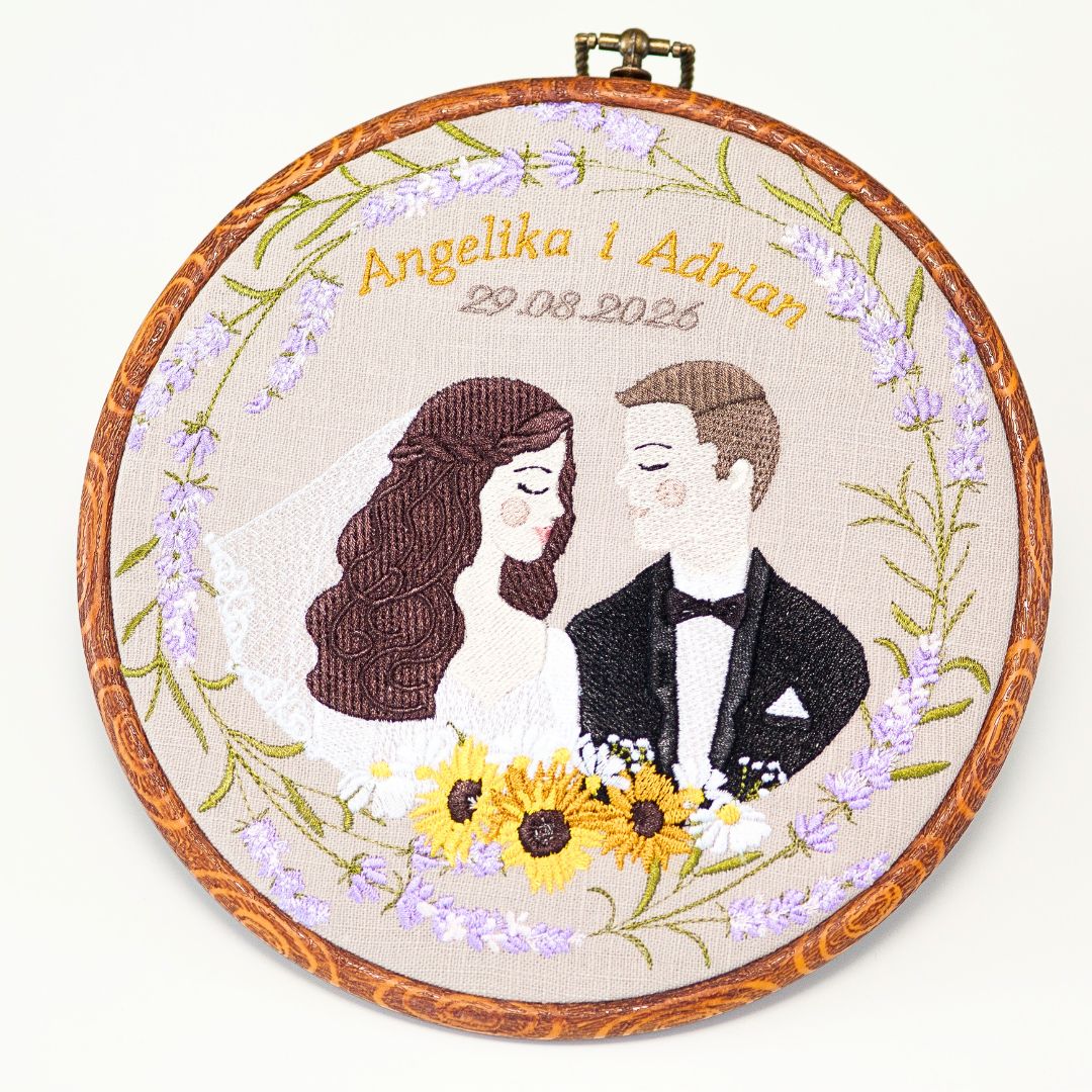 Haft ślubny w tamborku 20 cm, indywidualna pamiątka ślubna 39